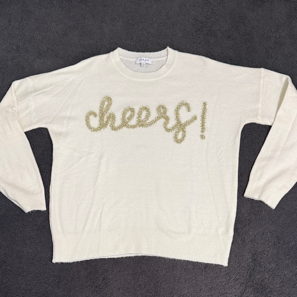 Gilli Cream Sweater with Gold Cheers Design